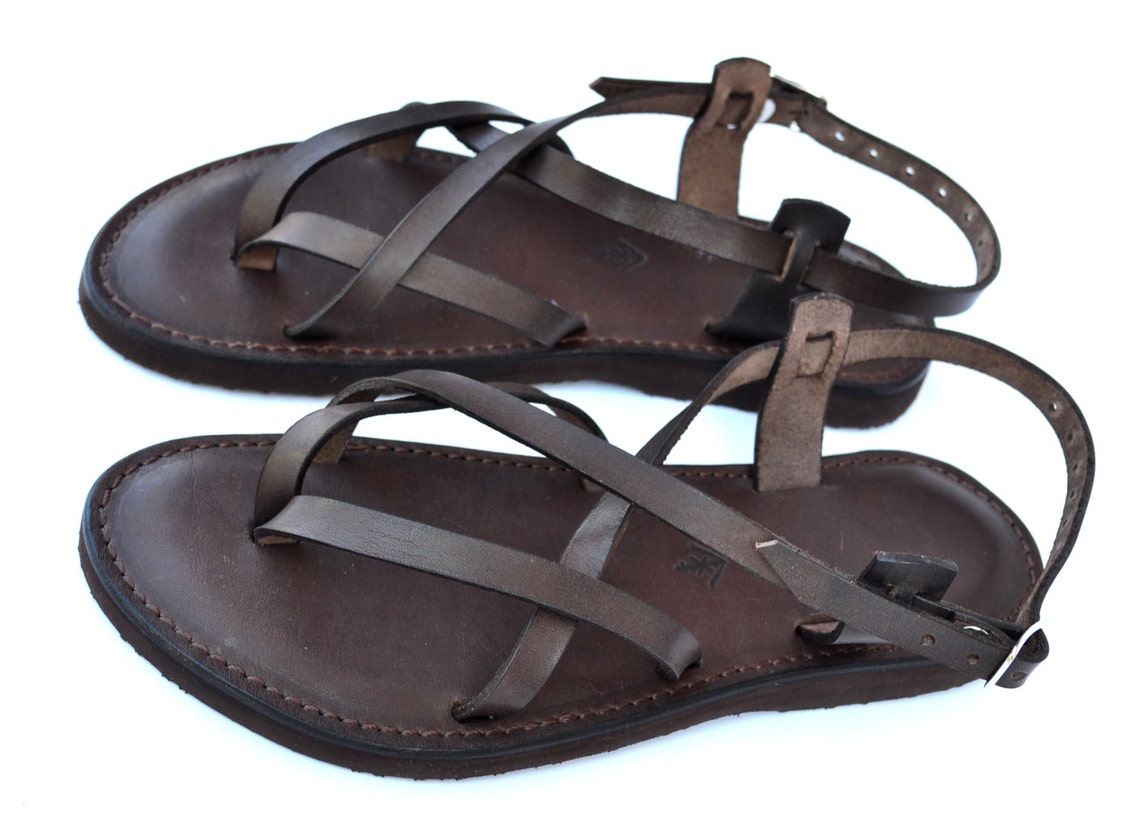 Brown Leather Women Sandals Sandals Flat Sandals Strap | Etsy