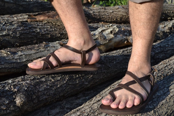 Brown leather sandals men sandals flat 