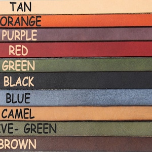 May include: A selection of leather straps in various colors, including tan, orange, purple, red, green, black, blue, camel, olive green, and brown.