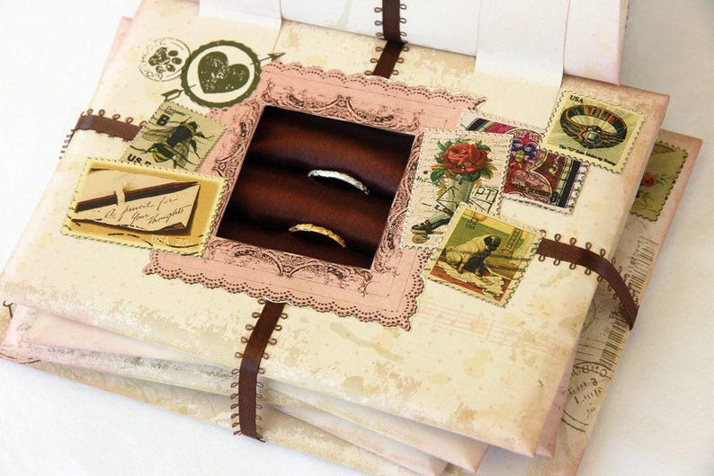 Victorian Engagement Ring Box Add Your Custom Text Victorian Love Letters Wedding Ring Bearer Box Vintage Steampunk Wedding Proposal