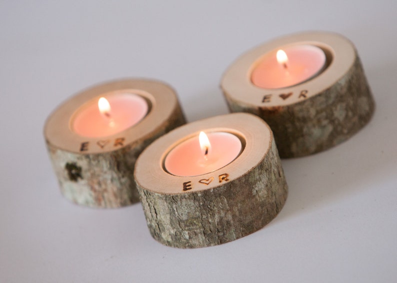 20 Personalized Log Candle Holders Tea Light Holder Rustic Etsy