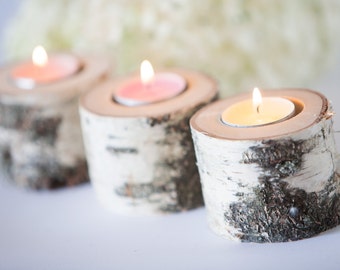 5  birch candle holders, log tea light holder, woodland wedding , rustic wedding decor, home decor, country wedding, christmas decor