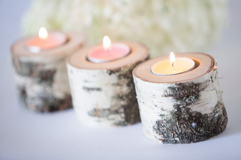10 Birch Candle Holders Log Tea Light Holder Woodland Etsy