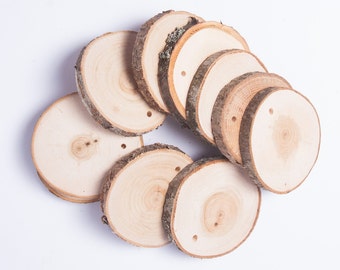SALE 20 assorted wood slices with hole, rustic wood slices for weddings,  favors, crafts & more - set of 20 blank wood slices