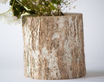 Rustieke bruiloftsvaas, blokvaas, houten vaas, bloemenvaas, boshuwelijksdecoratie, rustiek accent, natuurlijk huisdecor,