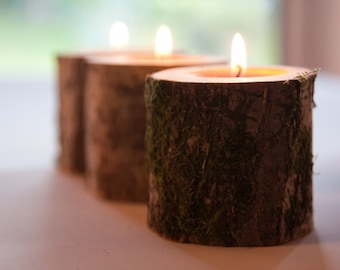 3 porta velas rústico, sostenedor ligero del té, pieza central de boda woodland, decoración de boda rústica, decoración para el hogar, país boda, decoración de la Navidad