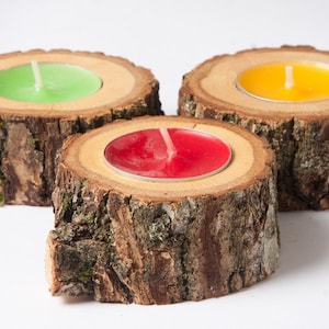 5 bougeoirs rustique, support de feu de thé, pièce de bois mariage, décoration de mariage rustique, décoration, mariage à la campagne, décoration de Noël