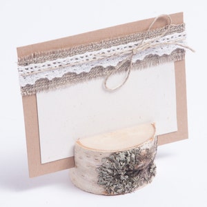 Suporte para número de mesa de casamento de 5 bétulas, suporte para cartão de lugar, suporte para cartão de visita, suporte para etiqueta de nome, suporte para número de mesa, decoração rústica de casamento