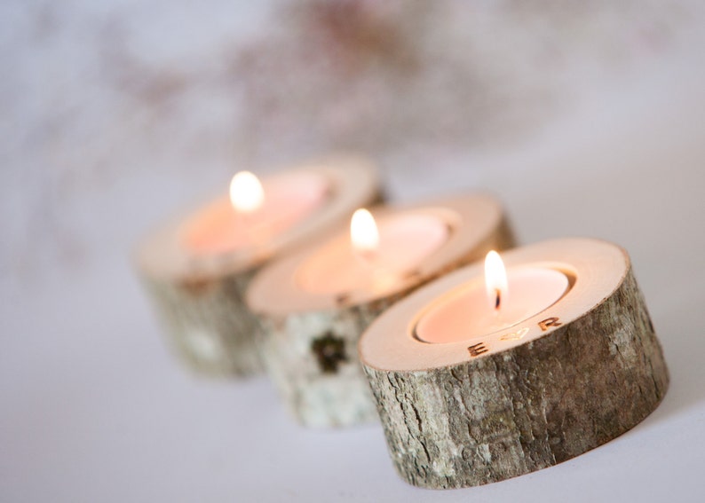 20 Personalized Log Candle Holders Tea Light Holder Rustic Etsy