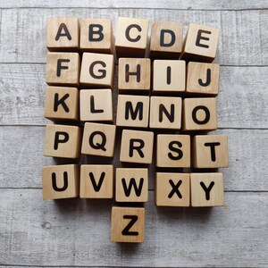 English alphabet wooden blocks, blocks with letter, ABC blocks learning,