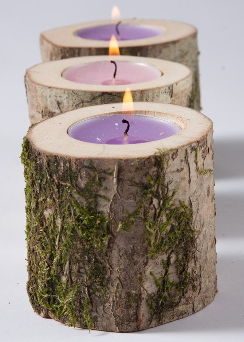 20 Rustic Candle Holders Tea Light Holder Log Candle Etsy
