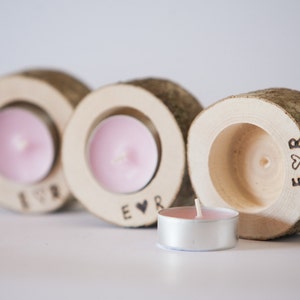 3 personalized log candle holders, tea light holder, rustic wedding decor, home decor, country wedding, christmas decor