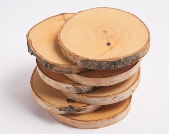 5 birch coasters  4"-5" , wooden slices, rustic wedding decoration, wood coasters,  wood discs for home decors