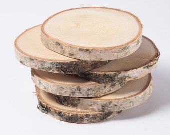 5 Birkenscheiben 4"-5" , Holzscheiben, rustikale Hochzeitsdekoration, Holz untersetzer, Holzscheiben für Wohndekorationen