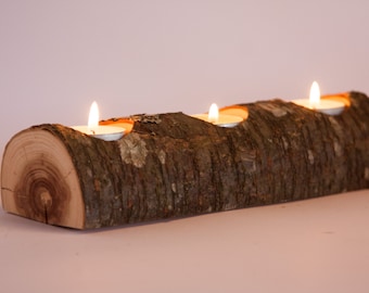 Portavelas de tronco rústico, soporte de luz de té, centro de mesa de boda en el bosque, decoración rústica de bodas, decoración del hogar, boda campestre, decoración navideña