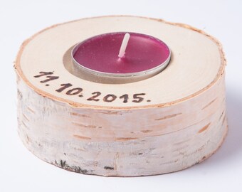 Sostenedor de vela de abedul personalizada, sostenedor ligero del té, boda bosque, decoración de boda rústica, decoración para el hogar, país boda, decoración de la Navidad