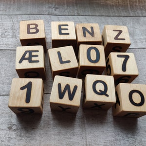 Danish and Norwegian alphabet and number wooden blocks, blocks with letter, ABC blocks learning,