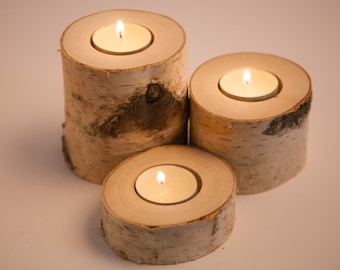 3 birch candle holders, tea light holder, woodland wedding centerpiece, rustic wedding decor, home decor, country wedding, christmas decor.