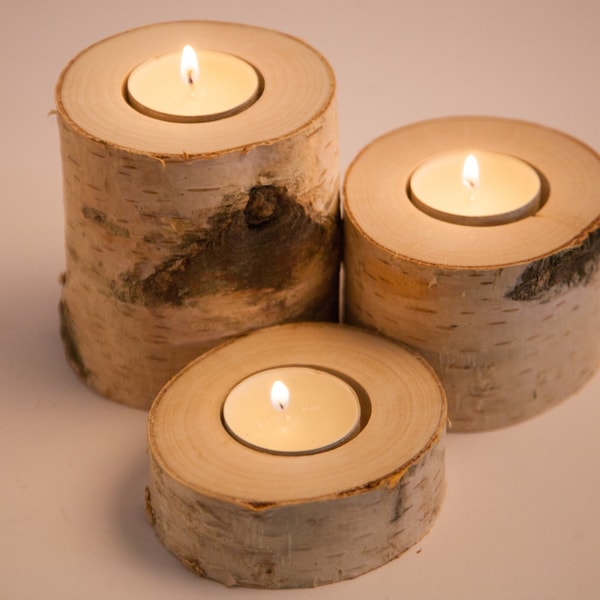 3 birch candle holders, tea light holder, woodland wedding centerpiece, rustic wedding decor, home decor, country wedding, christmas decor.