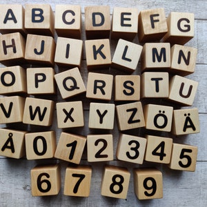 Swedish alphabet wooden blocks, blocks with letter and numbers, ABC blocks learning,