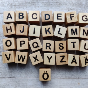 Swedish alphabet wooden blocks, blocks with letter, ABC blocks learning,