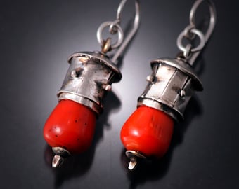 Sterling Silver Earrings | silver earrings | sterling earrings | Fashion jewelry earrings | “Prayer Wheel” Coral & Sterling Silver Earrings