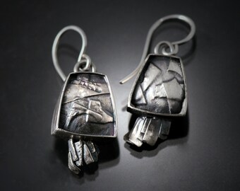 Sterling Silver Earrings | silver earrings | sterling earrings | Fashion jewelry earrings |”Fused and Forged  Square” Earrings