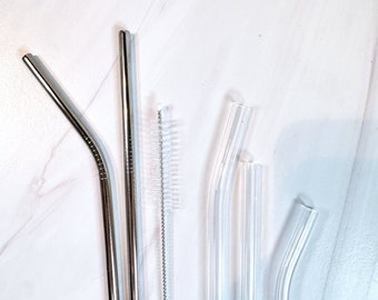 Glass or metal straws, varying sizes