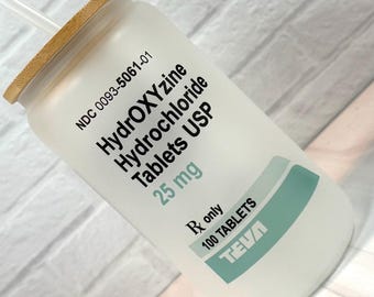 Hydroxyzine 16 oz Glass Can Clear or Frosted..