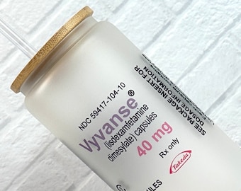 Vyvanse 16 oz Glass Can Clear or Frosted..
