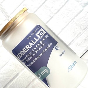 Adderall 16 oz Glass Can Clear or Frosted..