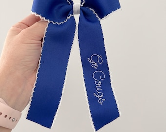 Y Bow Moon Stitched Embroidered Hair Bow, monogram hair bow, ribbon hair bow, embroidered bow, Utah bow, collegiate bow, cougars bow