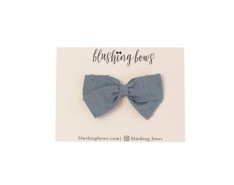 Grey swiss dot , Hand Tied Fabric Bows, Baby Girl, Toddler, Girls Fabric Bow Headband or Hair Clip