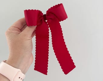 Red Scallop Embroidered Hair Bow, monogram hair bow, ribbon hair bow, embroidered bow, Utah bow, university of Utah