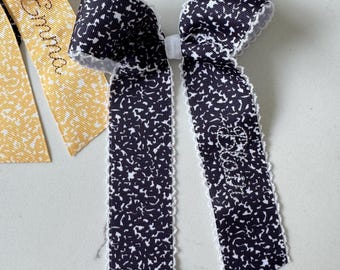 Back to school hair bow, first day of school bow, Embroidered Hair Bow, monogram hair bow, ribbon hair bow, cute hair bow, embroidered bow