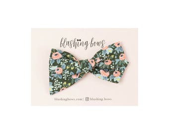 Hunter Rosa Rifle Paper Co, Hand Tied Fabric Bows, Baby Girl, Toddler, Girls Fabric Bow Headband or Hair Clip