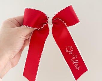 Utah Moon Stitched Embroidered Hair Bow, monogram hair bow, ribbon hair bow, embroidered bow, Utah bow, U of U bow
