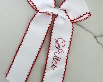 Utah themed hair bow, Embroidered Hair Bow, 4th of July hair bow, patriotic hair bow, monogram hair bow, ribbon hair bow, embroidered bow