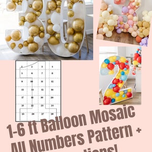 Mosaico da 1 piede-6 piedi Tutti i numeri da 0 a 9 dai file PDF dei palloncini con numeri bonus da 6 piedi, pattern di numeri di palloncini, pattern di numeri di palloncini giganti