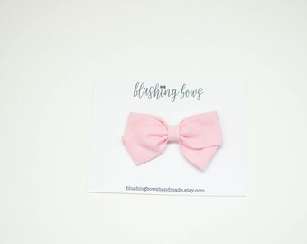Pink Fabric Bow, Hand Tied Fabric Bows, Baby Girl, Toddler, Girls Fabric Bow Headband or Hair Clip