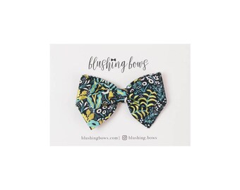 Black Tapestry Rifle Paper Co, Hand Tied Fabric Bows, Baby Girl, Toddler, Girls Fabric Bow Headband or Hair Clip