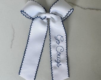 Y Moon Stitched Embroidered Hair Bow, go cougs bow, royal blue bow, monogram hair bow, ribbon hair bow, cute hair bow, embroidered bow