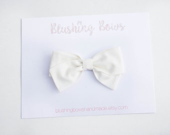Ivory, Ivory Hand Tied Fabric Bows, Baby Girl, Toddler, Girls Fabric Bow Headband or Hair Clip