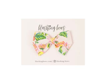 Pink Peony Rifle Paper Co, Hand Tied Fabric Bows, Baby Girl, Toddler, Girls Fabric Bow Headband or Hair Clip