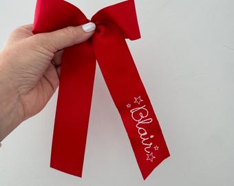 Americana  Moon stitched Embroidered Hair Bow, 4th of July hair bow, patriotic hair bow, monogram hair bow, ribbon hair bow, embroidered bow