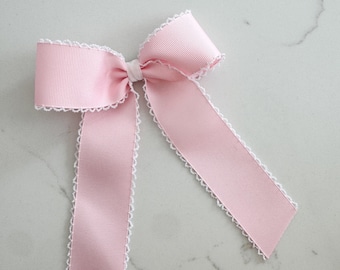 Light Pink Moon Stitched Embroidered Hair Bow, monogram hair bow, ribbon hair bow, cute hair bow, embroidered bow