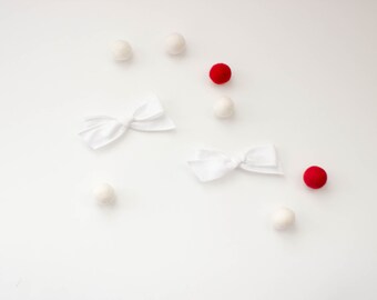 White Ribbon Bow, Hand Tied Fabric Bows, Baby Girl, Toddler, Girls Fabric Bow Headband or Hair Clip