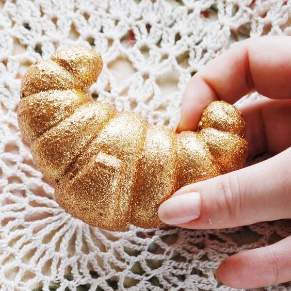 Gold Glitter Croissant Pin | OOAK Food Art | Memento Mori