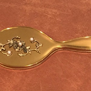 Vintage Vanity Compact Hand Mirror with Floral Decoration