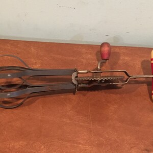 Vintage Kitchen Egg Beater Mixer with Red and Cream Handle c. 1950s